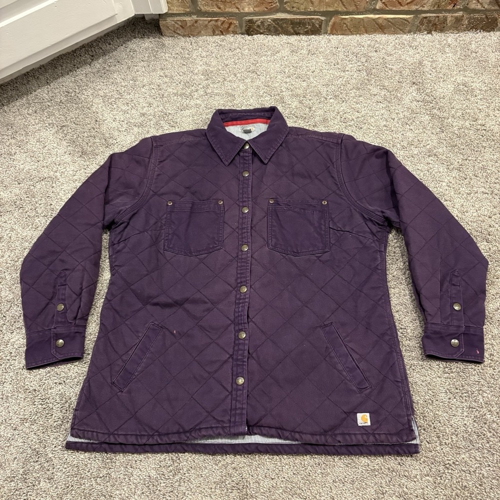 Carhartt Womens Highland Quilted Flex Relaxed Fit Shirt Jacket Pinstripe Large